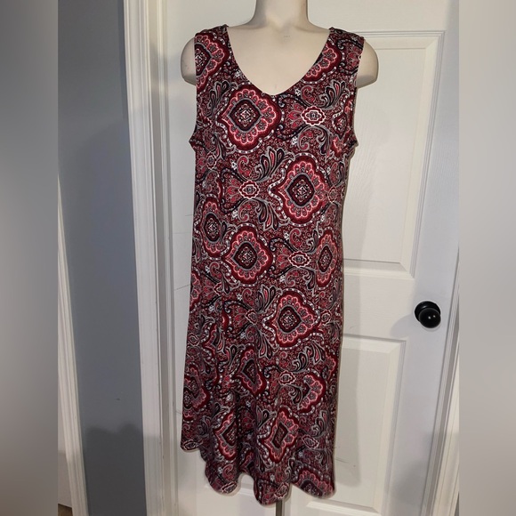 Studio Works red and Black Sleeveless V-Neck Sundress dress size large - Picture 1 of 8